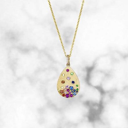 Rainbow Sapphire Confetti Pear Shape Pendant