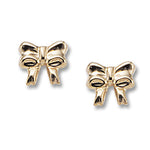 Gold bow-shaped earrings on a white background