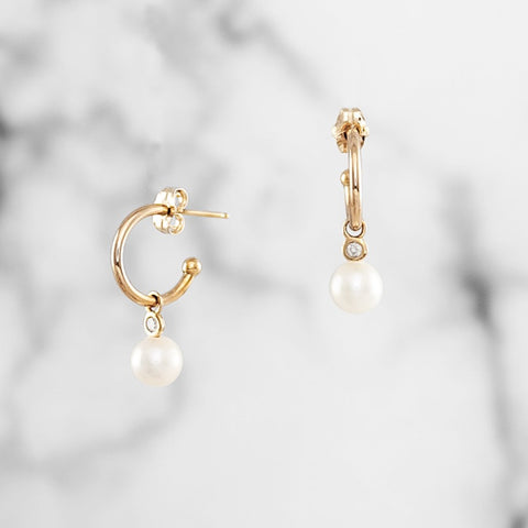 Yellow Gold Hoops with Pearls