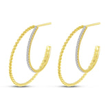 14K Yellow Gold Diamond Twist Double Hoops - Earrings