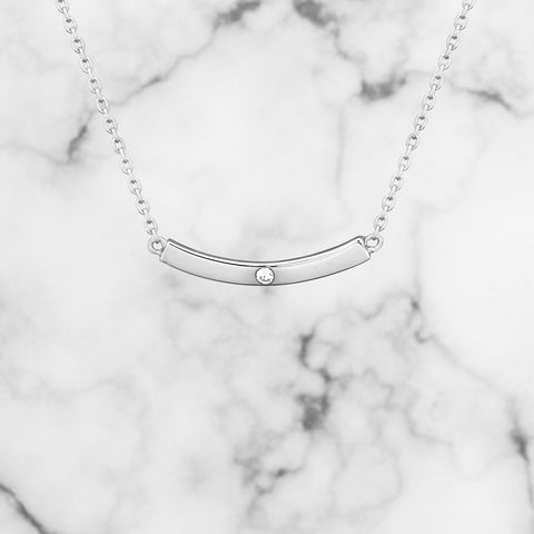Sterling Silver Curved Bar Necklace with Diamond