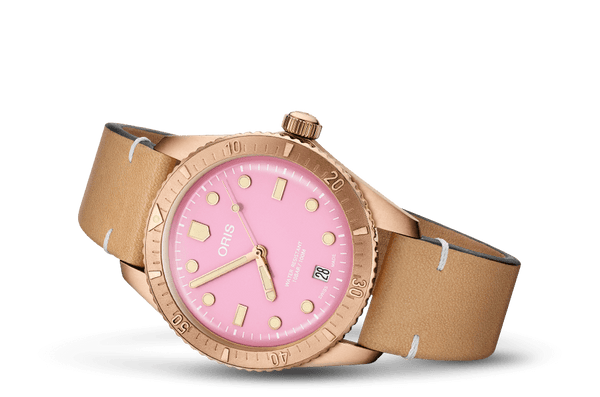 Oris Divers 65 Bronze Cotton Candy Lipstick Pink Scherer s Jewelers