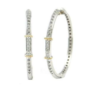 Sterling Silver and Yellow Gold Thin Diamond Hoops - Scherer's Jewelers