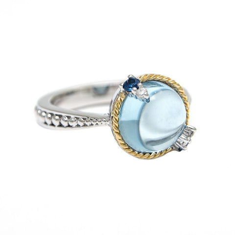 Sterling Silver and Yellow Gold Ring with Blue Topaz - Scherer's Jewelers
