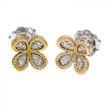 Sterling Silver and Yellow Gold Floral Earrings with Diamonds