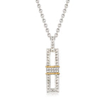 Sterling Silver and Yellow Gold Vertical Pendant with Diamonds - Scherer's Jewelers
