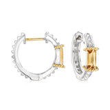 Sterling Silver and Yellow Gold Small Hoop Earrings with Baguette Cut Gemstone - Scherer's Jewelers