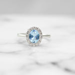 Aquamarine and Diamond Halo Ring - Scherer's Jewelers
