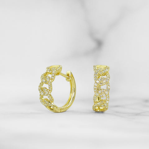 Yellow Gold Diamond Curb Link Hoop Earrings - Scherer's Jewelers