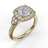 Floral Halo With Diamond Accents Engagement Ring - Scherer's Jewelers