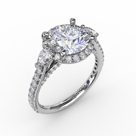 Round Diamond Halo Engagement Ring With Pear-Shape Side Stones - Scherer's Jewelers