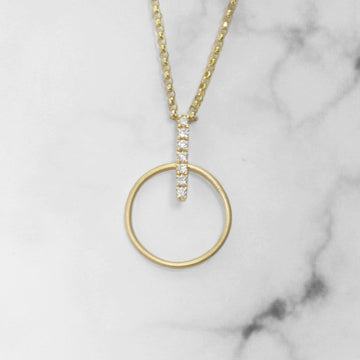 Gold Circle and Diamond Bar Pendant - Scherer's Jewelers