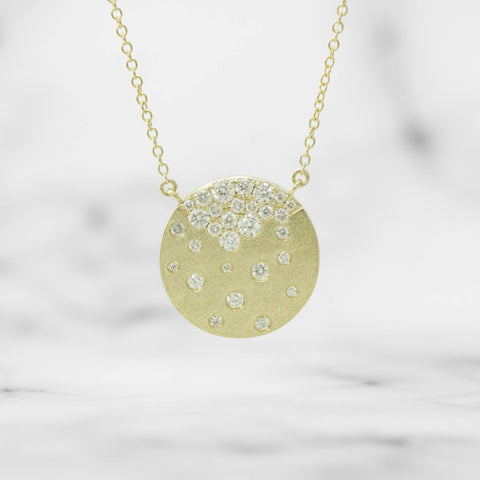 Yellow Gold Round Disc with Diamonds - Scherer's Jewelers