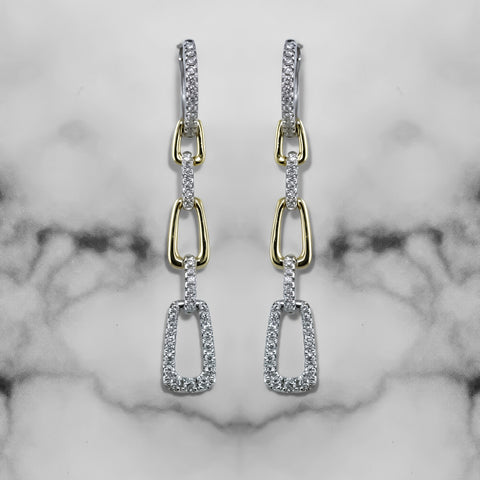 Two Tone Link Diamond Drop Earrings