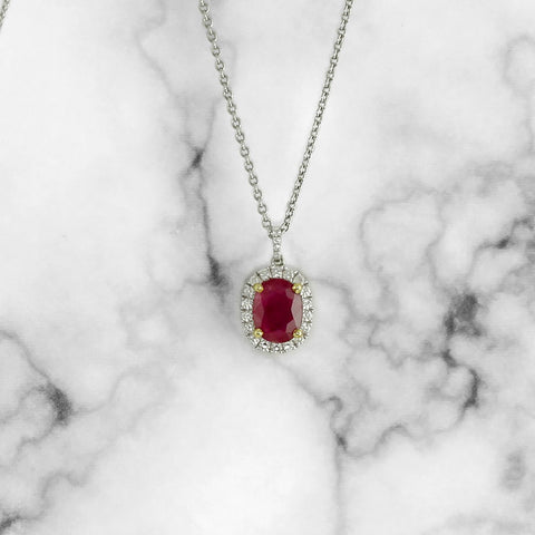 Ruby and Diamond Halo Pendant - Scherer's Jewelers