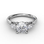 Round Diamond Halo Engagement Ring With Pear-Shape Side Stones - Scherer's Jewelers