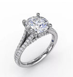Classic Hidden Halo Round Diamond Solitaire Engagement Ring With Split-Diamond Shank