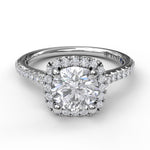 Delicate Cushion Halo Engagement Ring With Pave Shank - Scherer's Jewelers