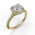 Delicate Cushion Halo Engagement Ring With Pave Shank - Scherer's Jewelers