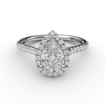 Delicate Pear Shaped Halo And Pave Band Engagement Ring - Scherer's Jewelers