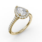 Delicate Pear Shaped Halo And Pave Band Engagement Ring - Scherer's Jewelers