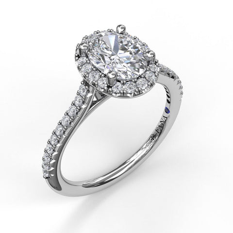 Delicate Oval Shaped Halo &  Pave Band Engagement Ring - Scherer's Jewelers
