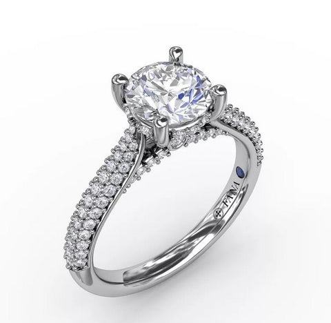 Solitaire Engagement Ring With Double-Row Pavé Diamond Shank