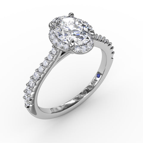 Oval Quatrefoil Halo Diamond Engagement Ring