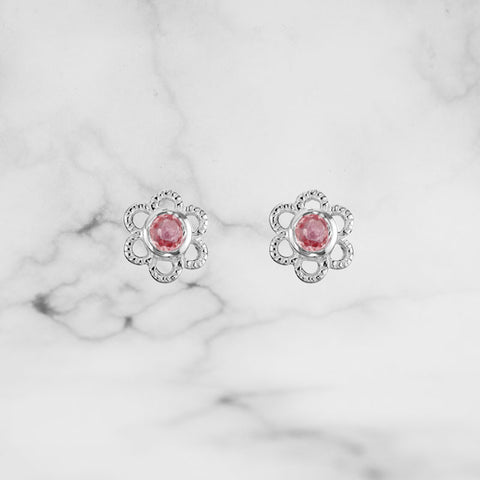 Petite Floral Earring with Pink Tourmaline - Scherer's Jewelers