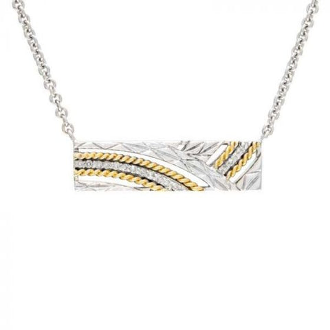 Sterling Silver and Yellow Gold Bar Necklace with Diamonds
