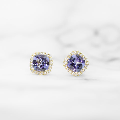 Rose Gold Tanzanite & Diamond Earrings - Scherer's Jewelers