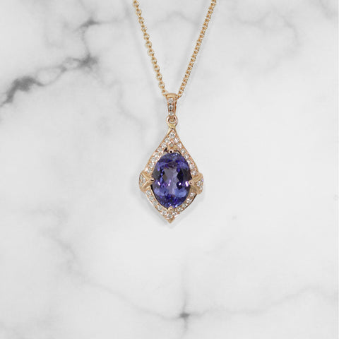 Rose Gold Tanzanite & Diamond Pendant - Scherer's Jewelers