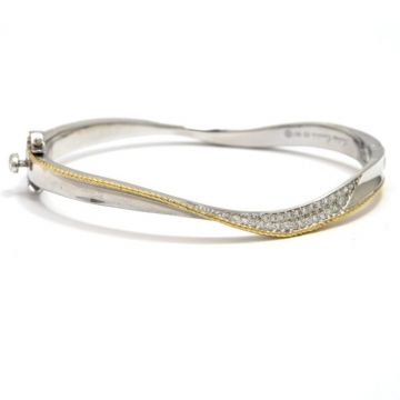 Sterling Silver and Yellow Gold Diamond Wave Bangle - Scherer's Jewelers
