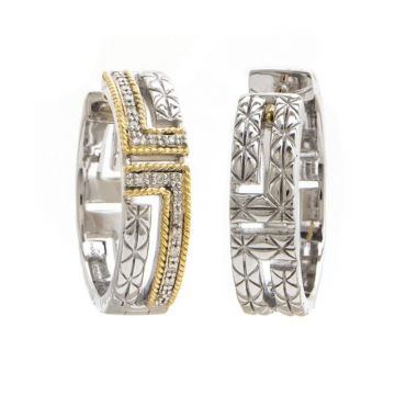 Sterling Silver and Yellow Gold Diamond Hoop Earrings - Scherer's Jewelers
