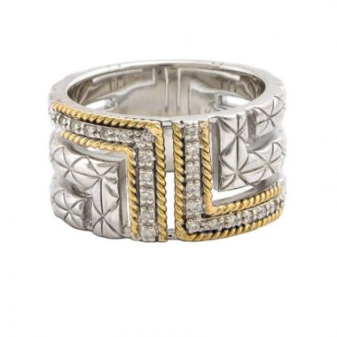 Sterling Silver and Yellow Gold Diamond Wide Band - Scherer's Jewelers