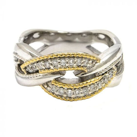 Sterling Silver and Yellow Gold Twisted Diamond Ring - Scherer's Jewelers