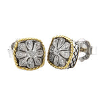 Sterling Silver Floral Diamond Post Earrings