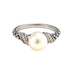 Sterling Silver Pearl and Diamond Ring
