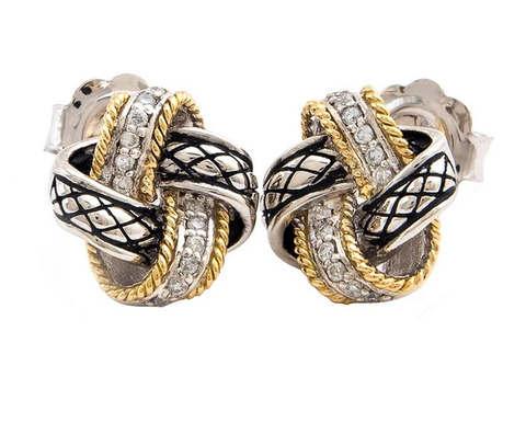 Sterling Silver and Yellow Gold Knot Earrings with Diamonds - Scherer's Jewelers