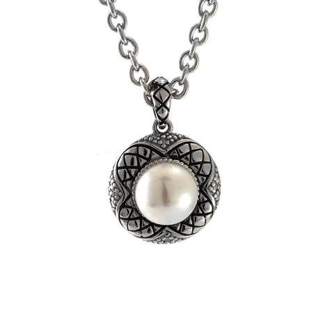 Sterling Silver Pearl and Diamond Pendant