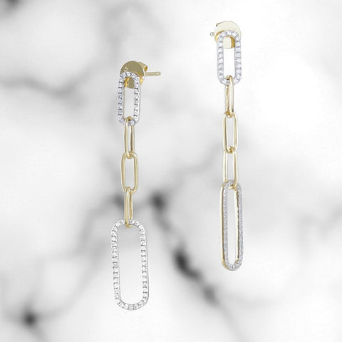 Yellow Gold and Diamond Paperclip Earrings