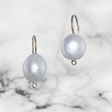Freshwater Pearl Drop Earrings with bezel set diamond