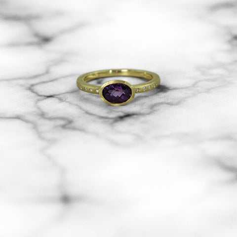 14kt Yellow Gold Amethyst and Diamond Ring - Scherer's Jewelers