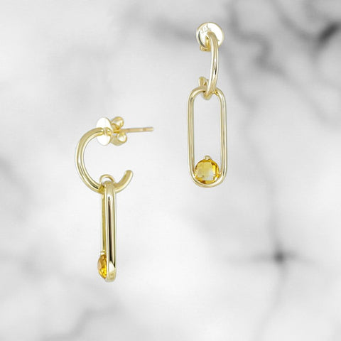 Paperclip Earrings with Citrine