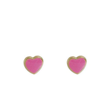 Yellow Gold Pink Enamel Heart Earrings